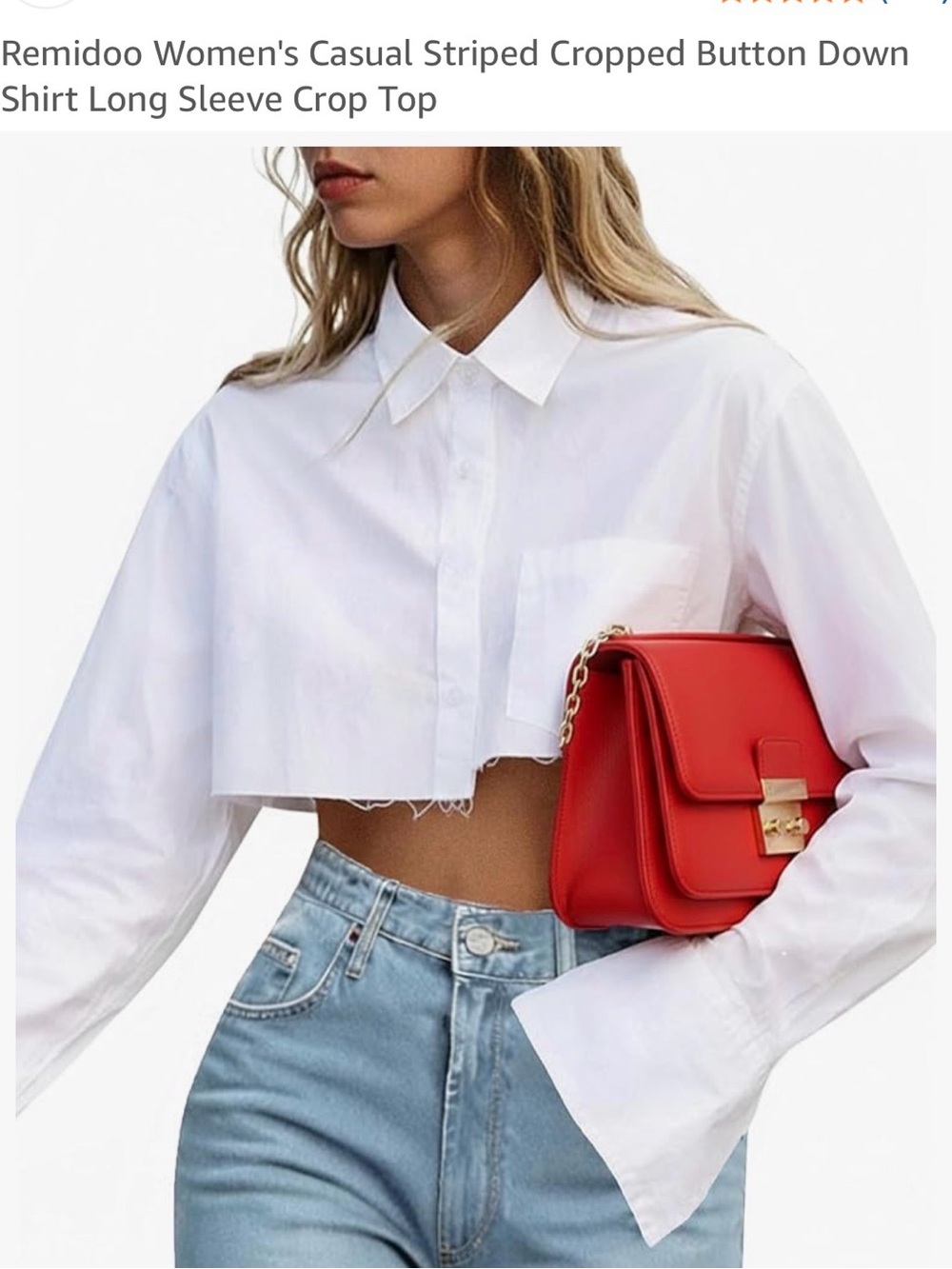 White Cropped Button Down Shirt | Women’s 2XL Fits Like XL | Raw Hem Crop Top